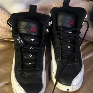 Jordan Men's Black and White Sneakers with Red Accents